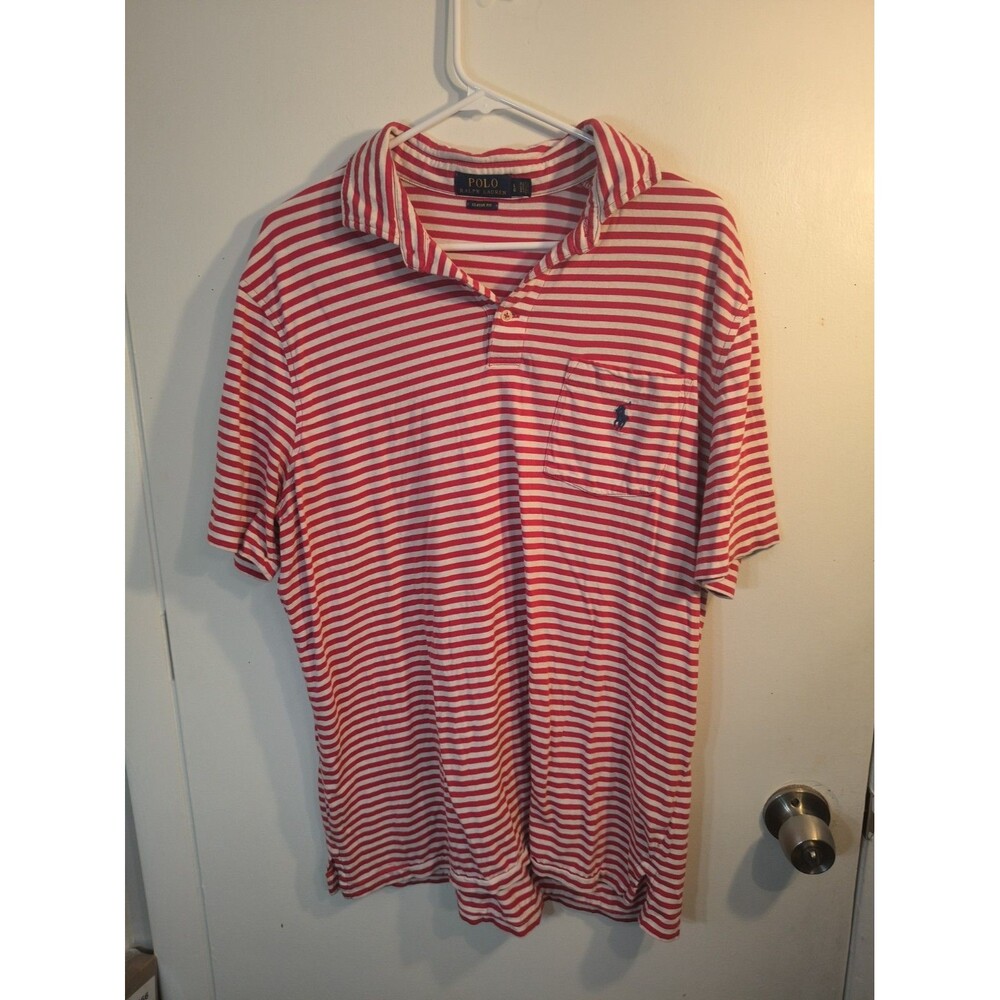 Polo Ralph Lauren Men's Classic Fit Striped Pocket Polo Shirt Red White Large